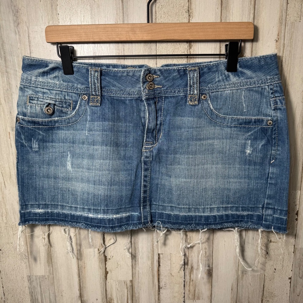 Aeropostale Vtg Y2K Mini Micro Skirt Denim Medium Wash Distressed Size 11/12‎